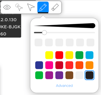Close up of T1V app UI with a stylus icon selected and the color black selected